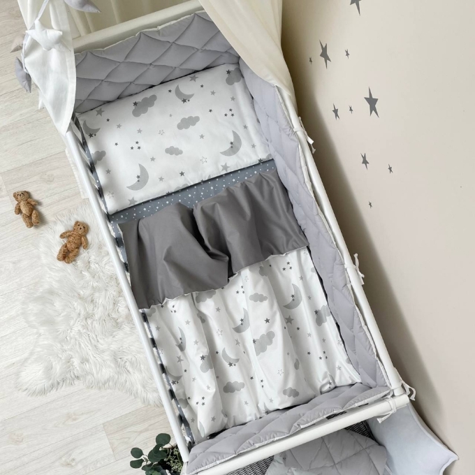 Set lenjerie Patut BebeCopii 6 piese Norisori gri cu luna (7)